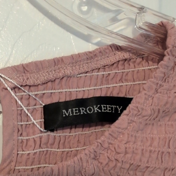 Merokeety Pink Long Sleeve High Waisted Flowy Boho Mini Dress NWT - Picture 3 of 9